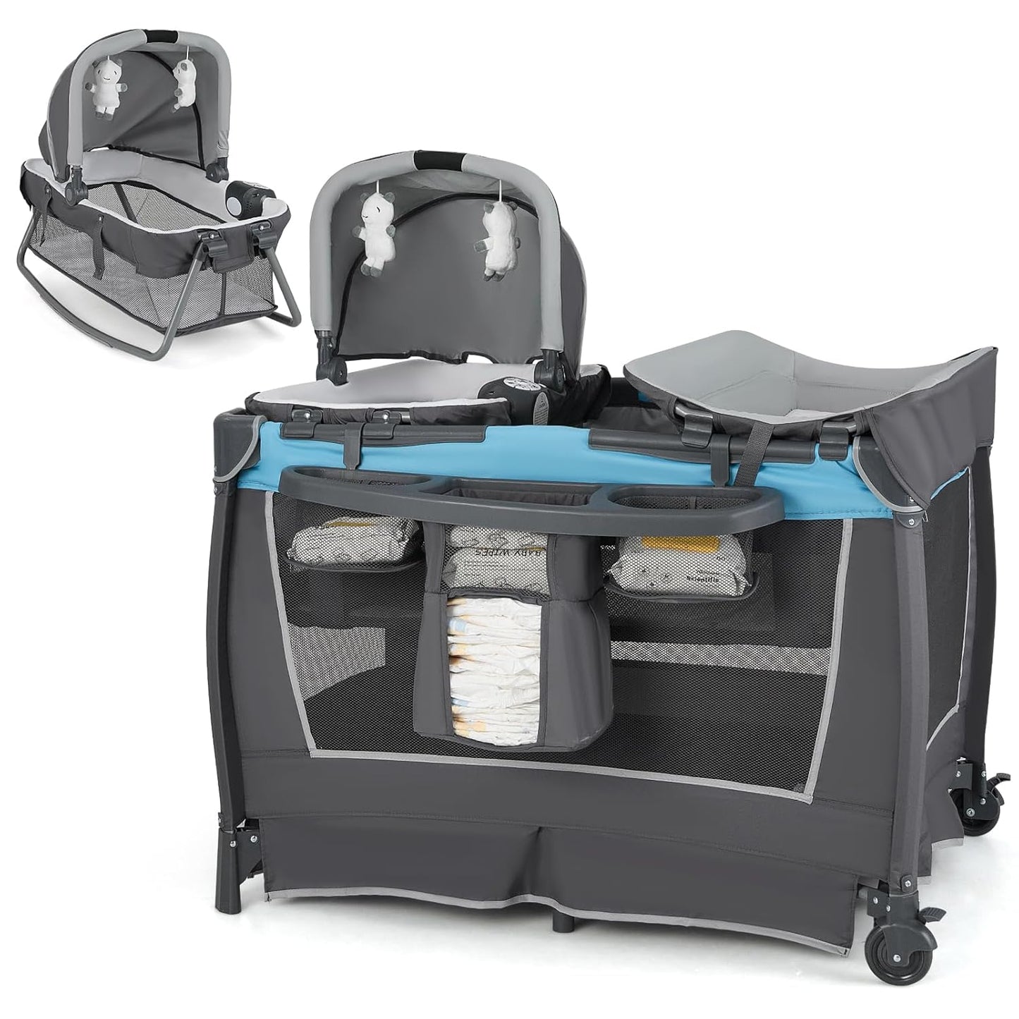 5 in 1 Portable Infant Playpen with Bassinet & Changing Table