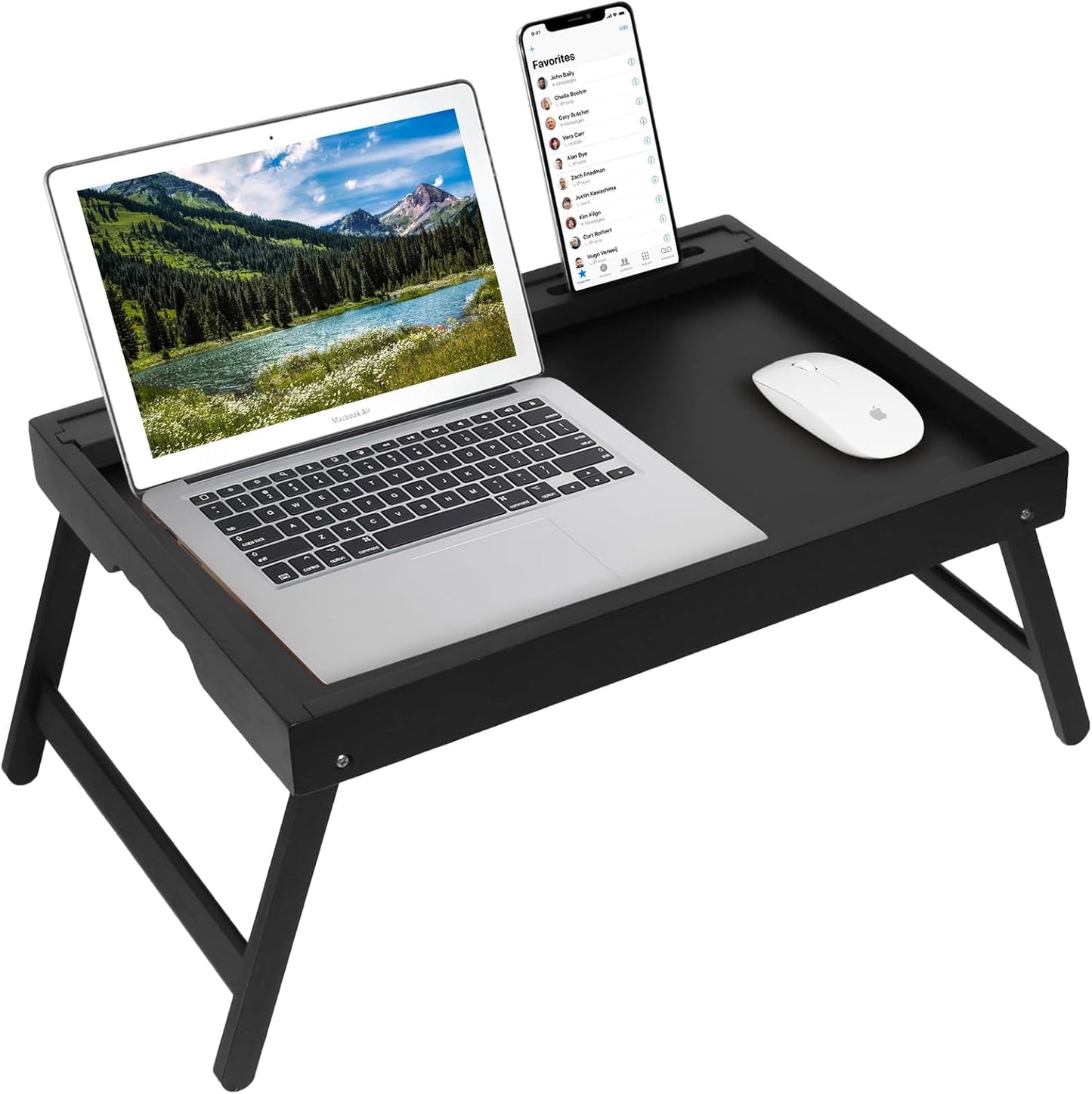 Artmeer Bed Tray Table with Folding Legs for Breakfast & Snacks