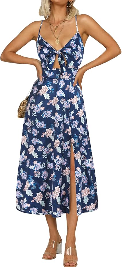 Fashionme Women Spaghetti Strap Midi Satin Dress for Elegance