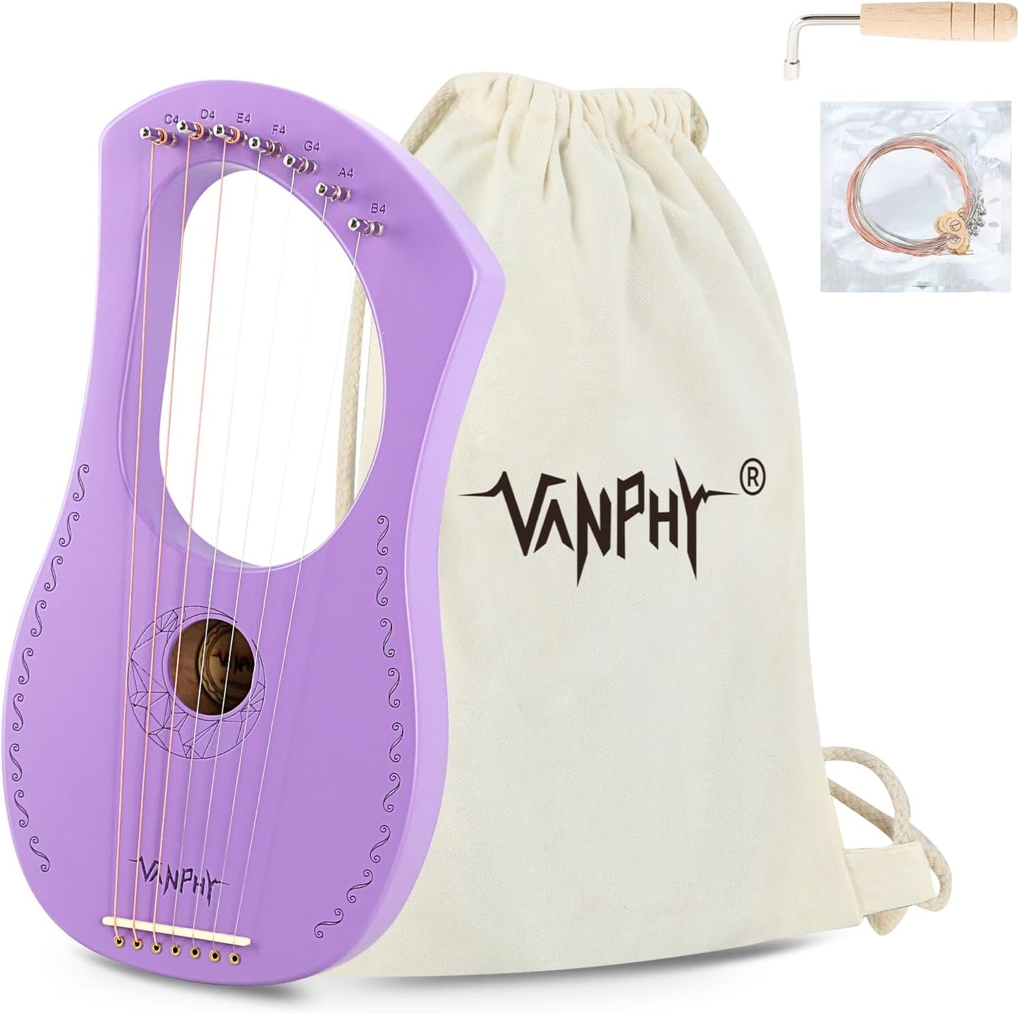 Lyre Harp 7 Strings Mahogany Body for Beginners by VANPHY