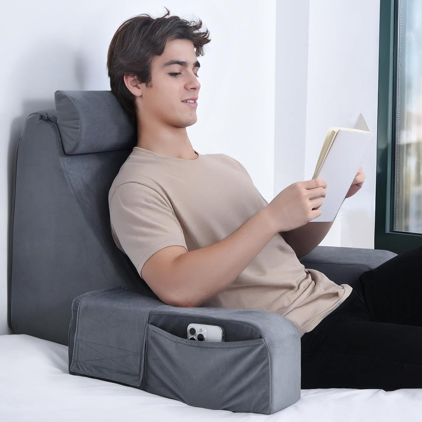 ENITYA Reading Pillow with Arms for Ultimate Bed Support