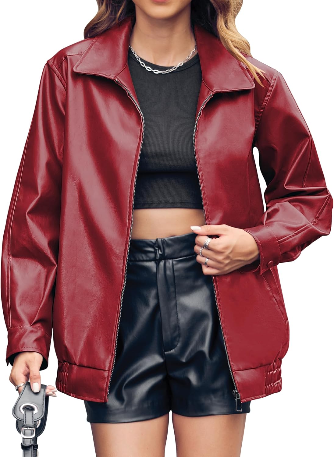 Miladusa Womens Oversized Leather Jacket for Casual Style
