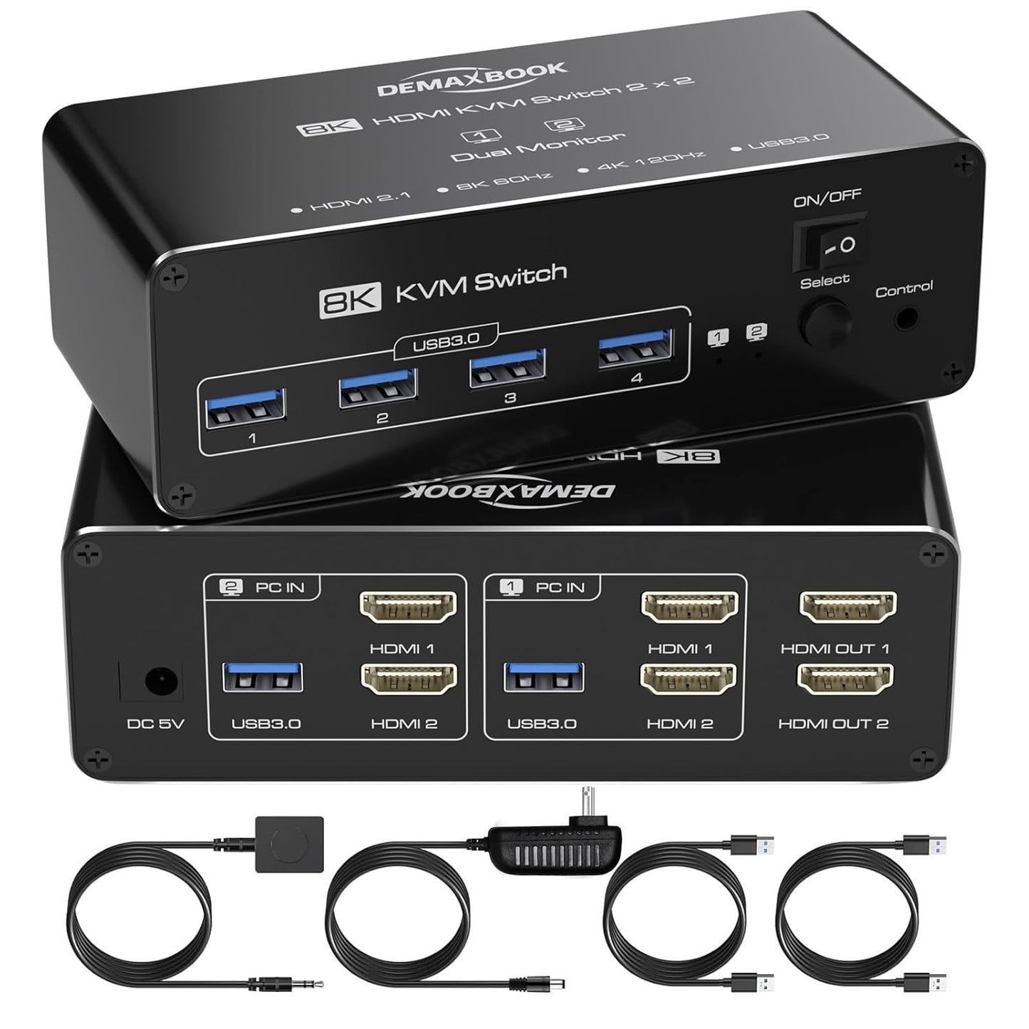DEMEXBOOK HDMI KVM Switch for 2 Monitors and 2 Computers