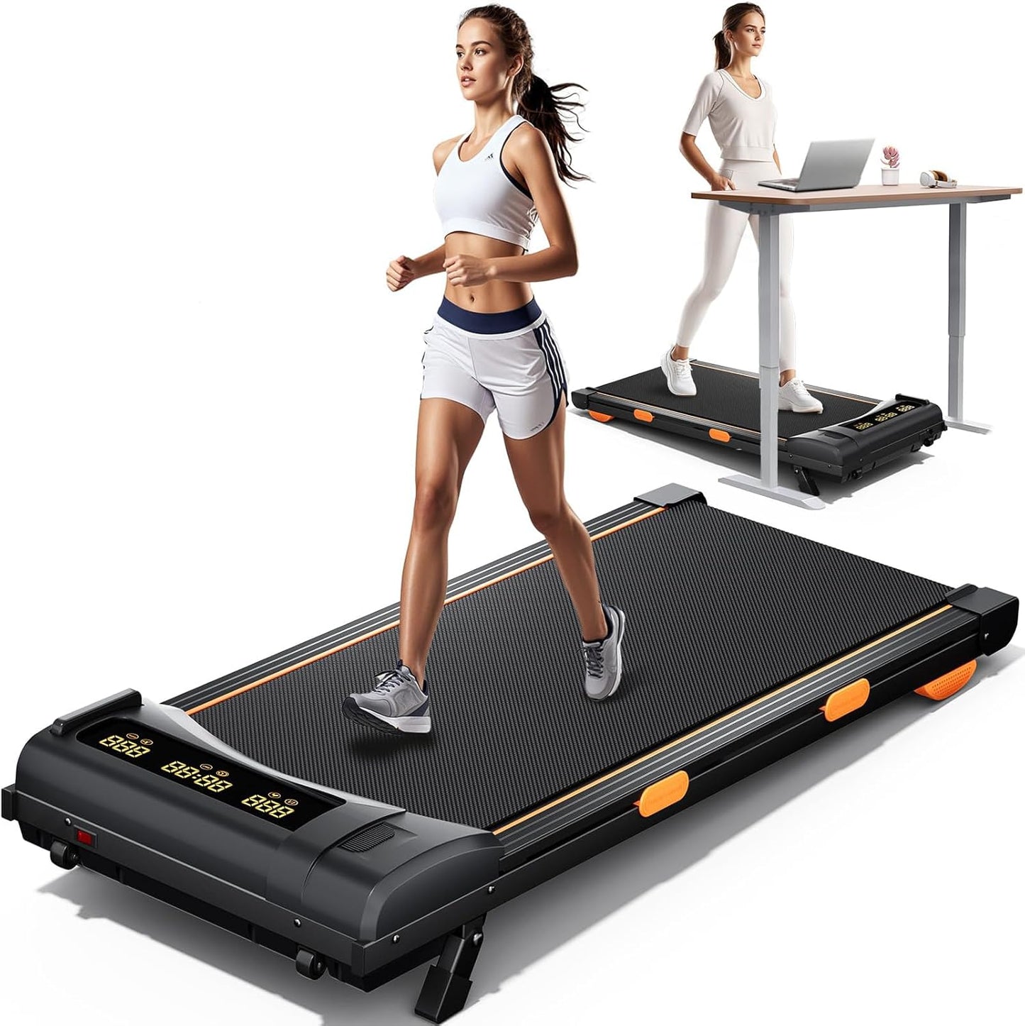 Space-Saving Under Desk Treadmill by HONRISE: Compact, Incline, App & LED
