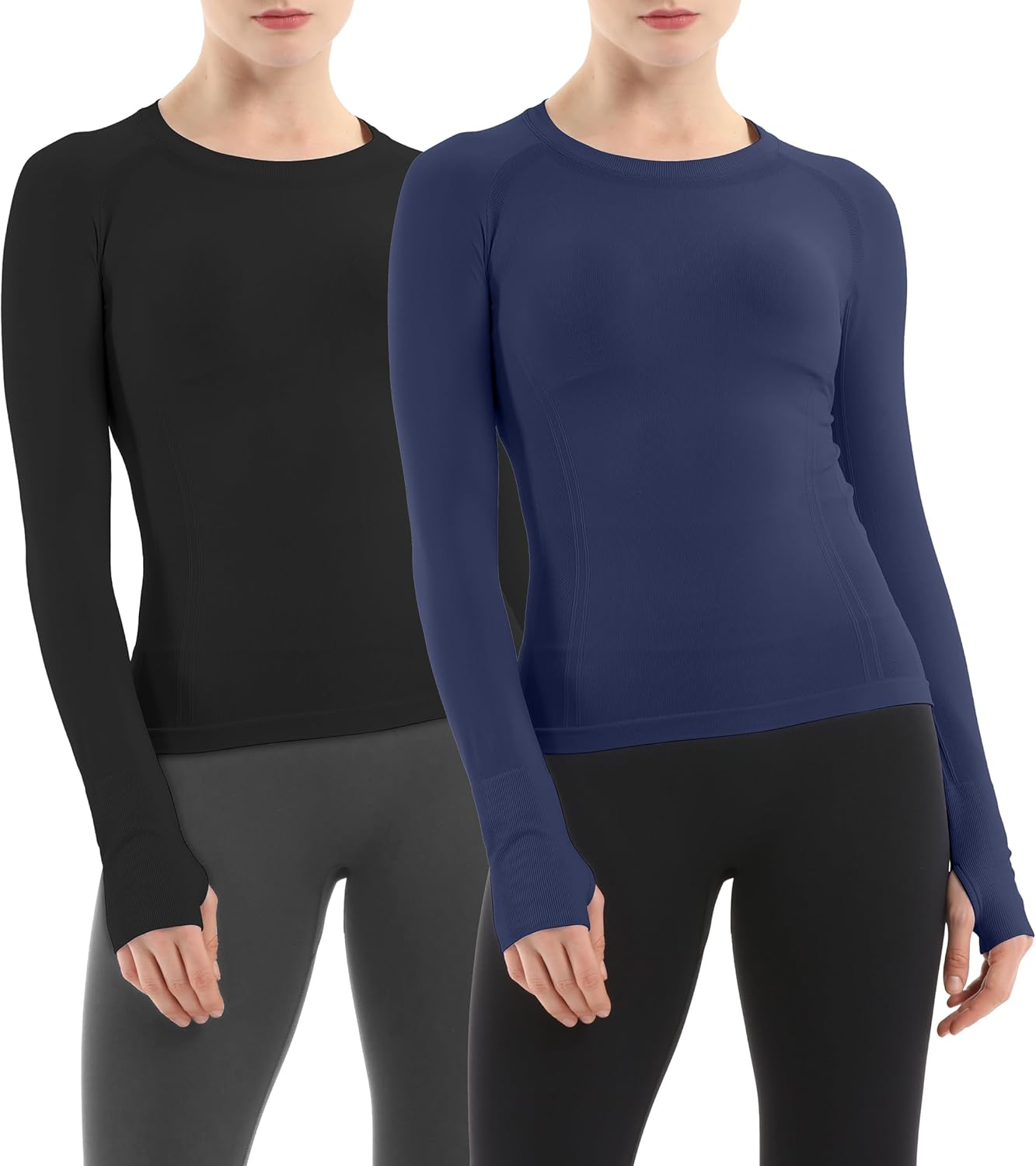 MathCat Seamless Workout Shirts for Women - Long Sleeve 2 Pack