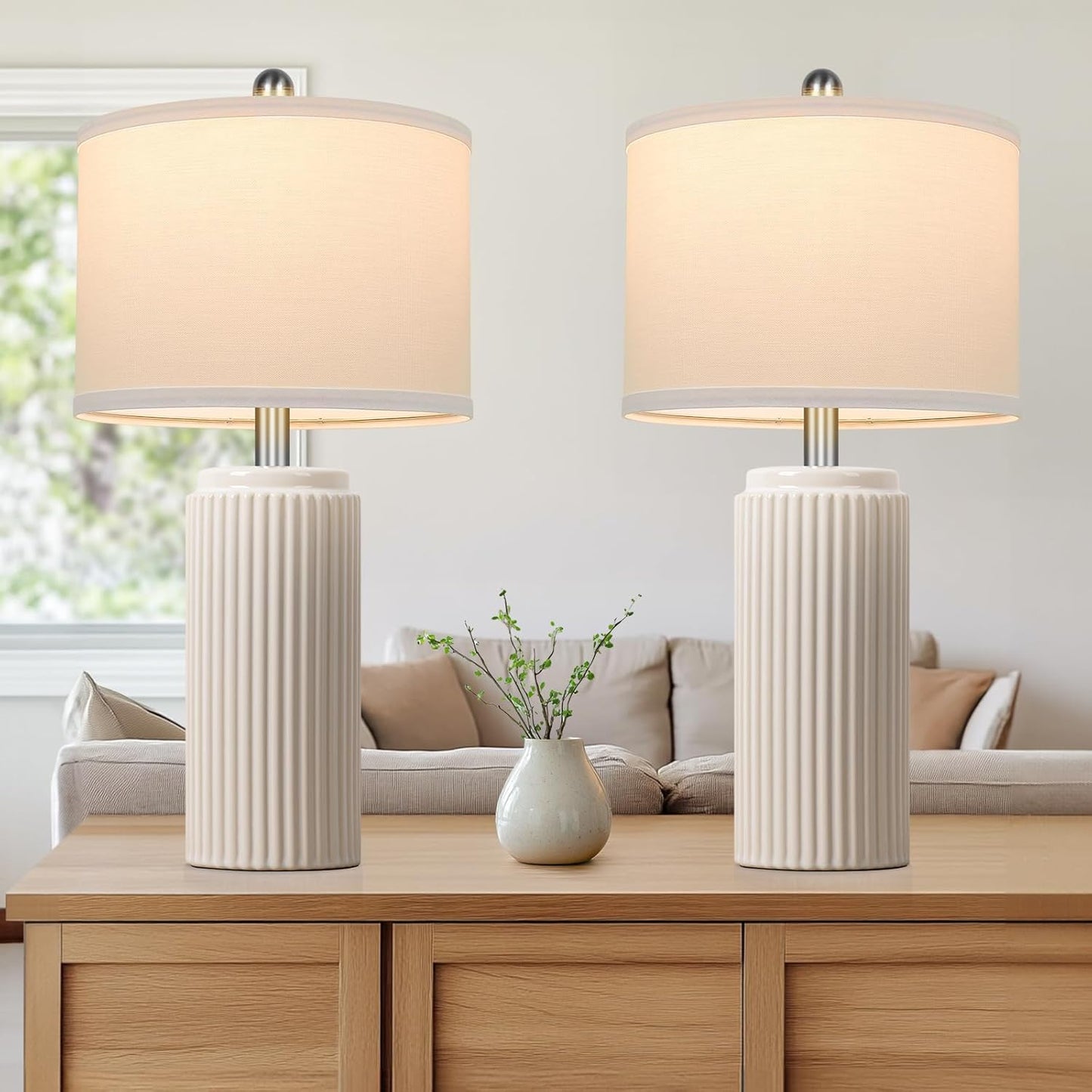 Modern Ceramic Table Lamps Set of 2 for Living Room Decor