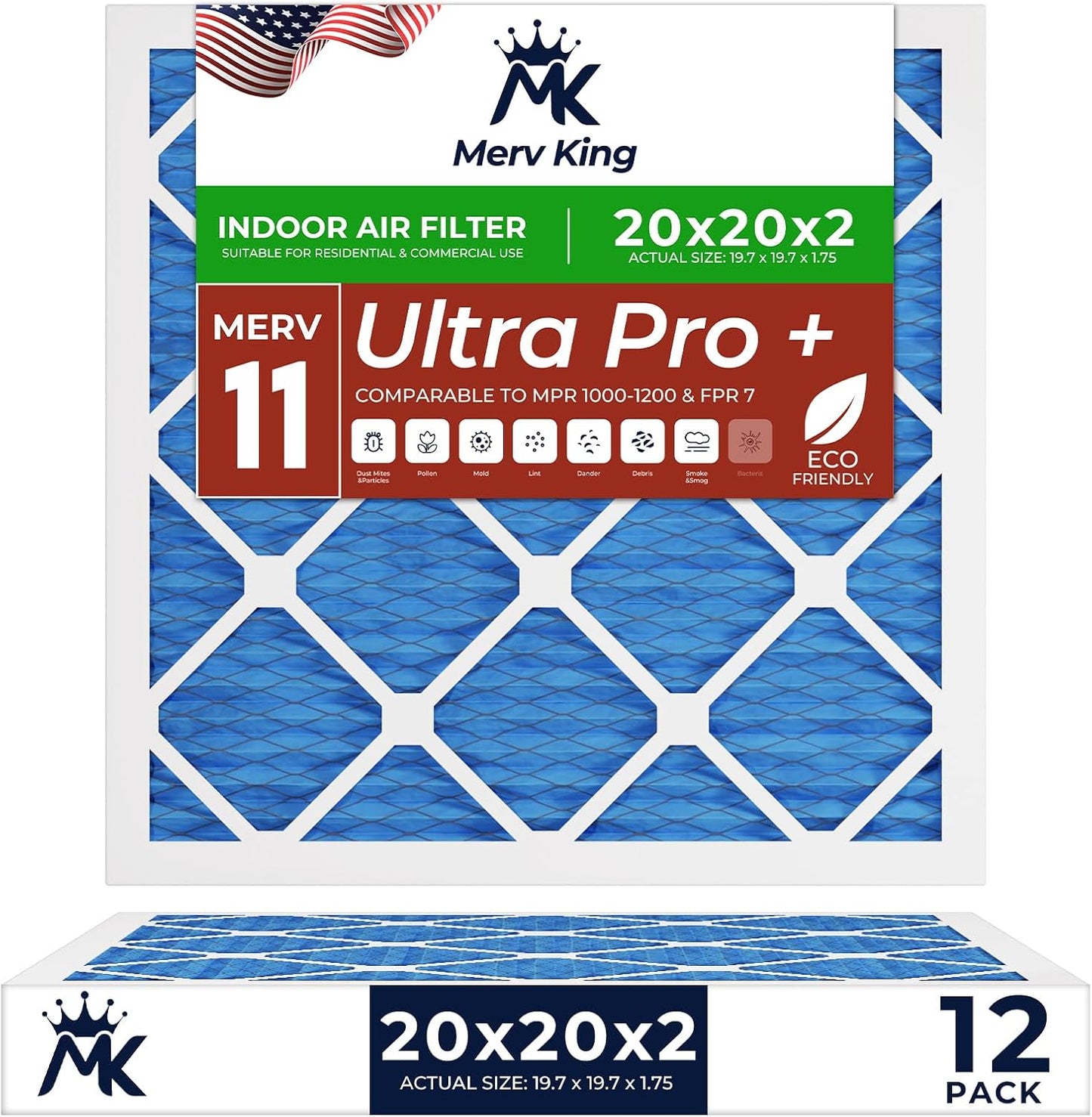 MervKing 20x20x2 Air Filter - MERV 11 for Clean Indoor Air