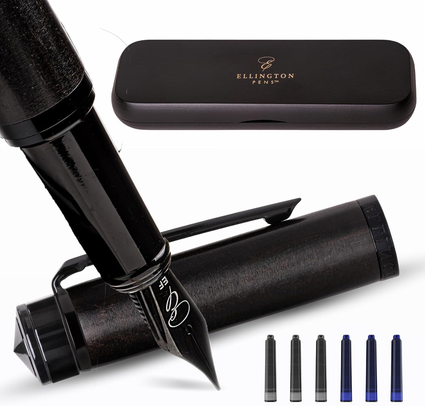 Elegant Wood Fountain Pen Set with Ink Converter and Cartridges