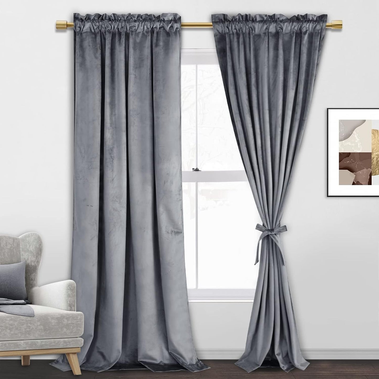 Super Soft 96 Grey Velvet Curtains - Room Darkening & Thermal Insulated