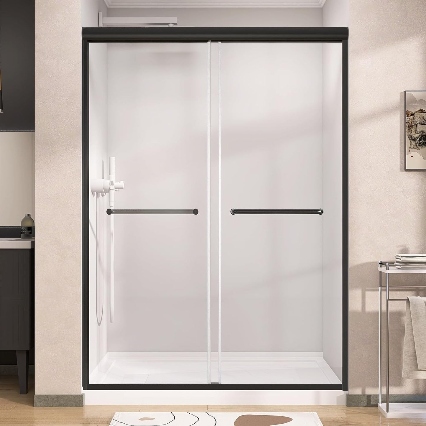 GETPRO Semi-Frameless Double Sliding Glass Shower Doors 44-48 in
