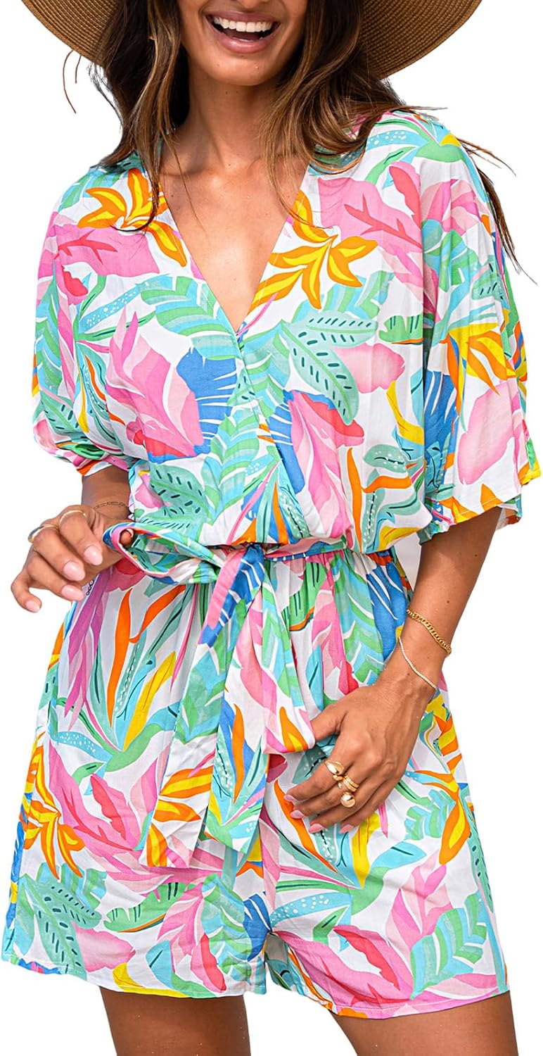 CUPSHE Women's Summer Romper: Stylish Lace Up Printed Outfit