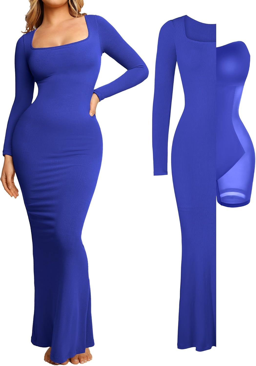 Popilush Women's Long Sleeve Maxi Dress with Shapewear Bra