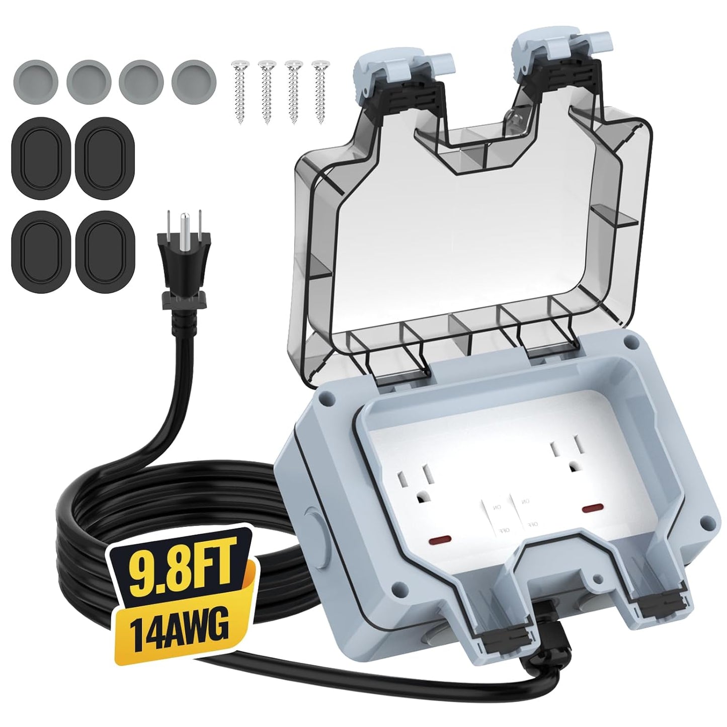 Outdoor Outlet Box with 9.8Ft Cord for Gardens and Yards