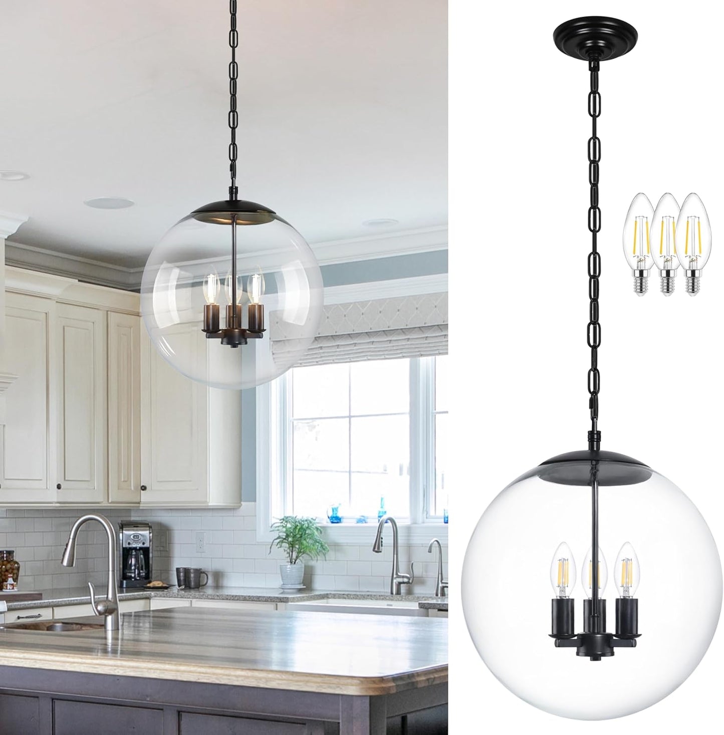 Stunning 13.7 in Black Globe Pendant Light for Modern Spaces