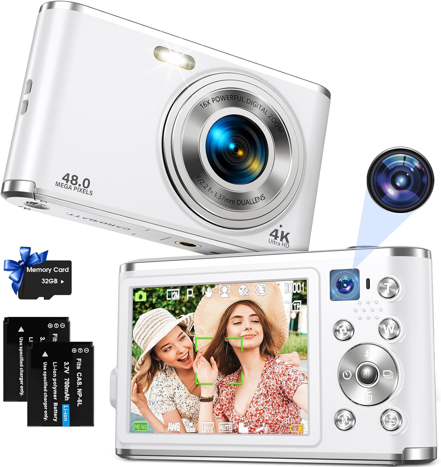 YOODEE 4K Vlogging Camera - FHD Dual Lens, 48MP, Auto Focus, 16X Zoom