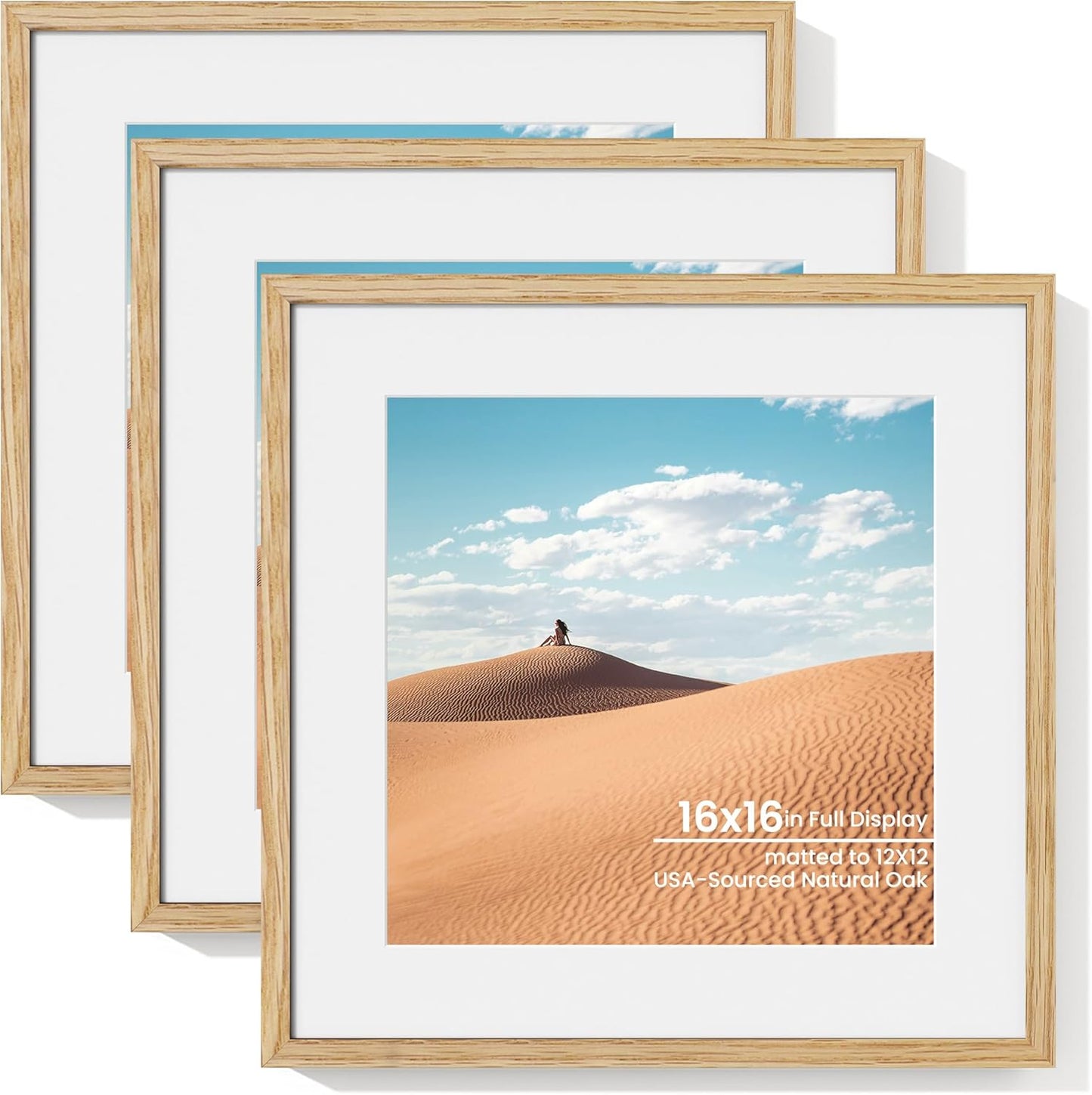 16x16 Picture Frame Set of 3 in Natural Oak Wood Finish