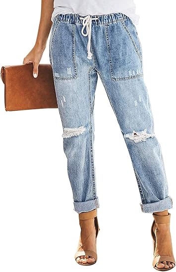 Dokotoo Women's Patchwork Destroyed Boyfriend Denim Pants Review