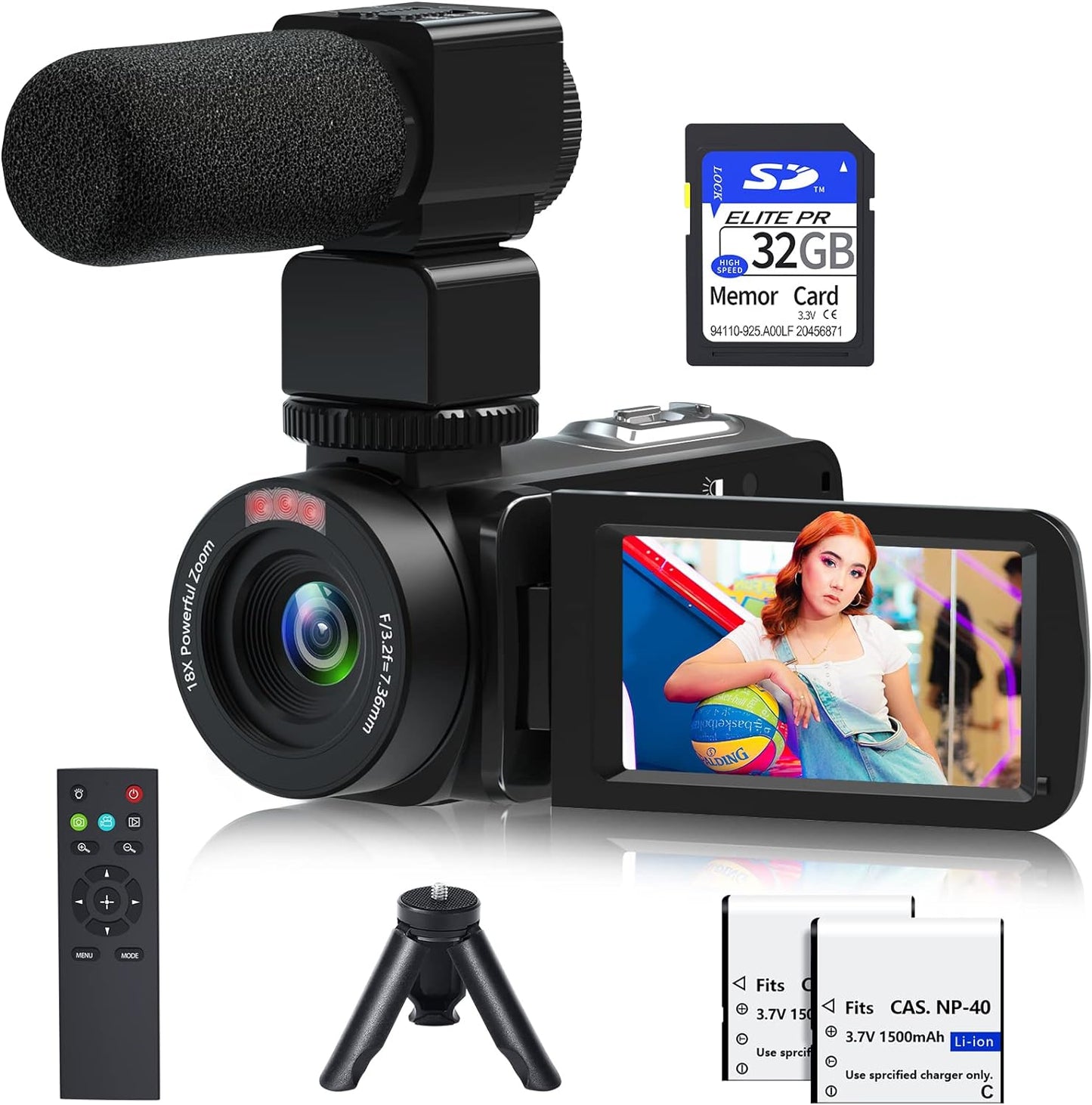 VETEK 1080P Camcorder: Night Vision, Remote Control, 32GB SD Card