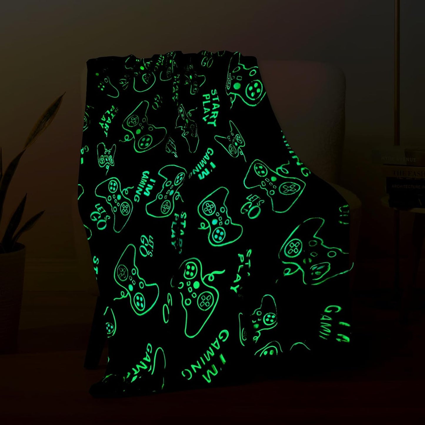 Glow-in-the-Dark Gaming Blanket for Boys - Fun Video Game Gift for Kids Ages 1-13 - Plush Throw 50x60