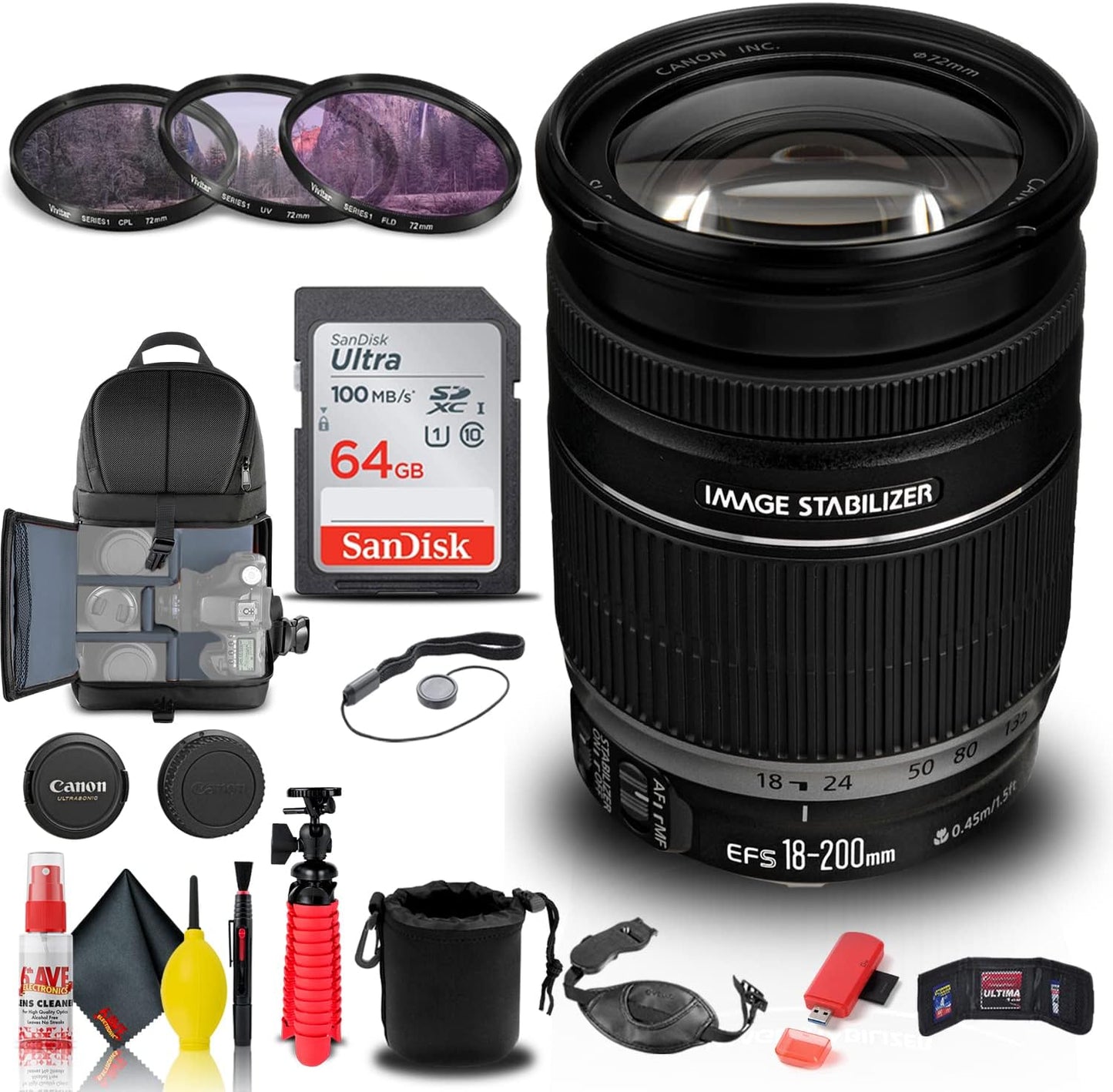 Canon EF-S 18-200mm f/3.5-5.6 IS Lens Bundle with Accessories