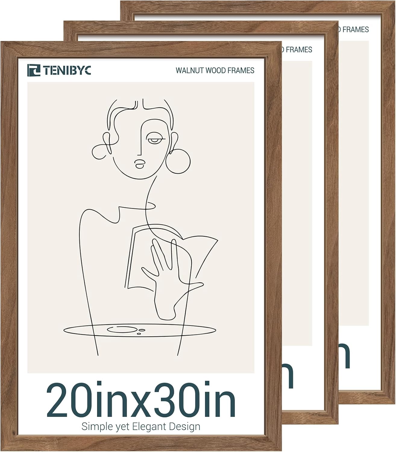 20x30 Walnut Poster Frame 3 Pack - Natural Brown Wood Frames