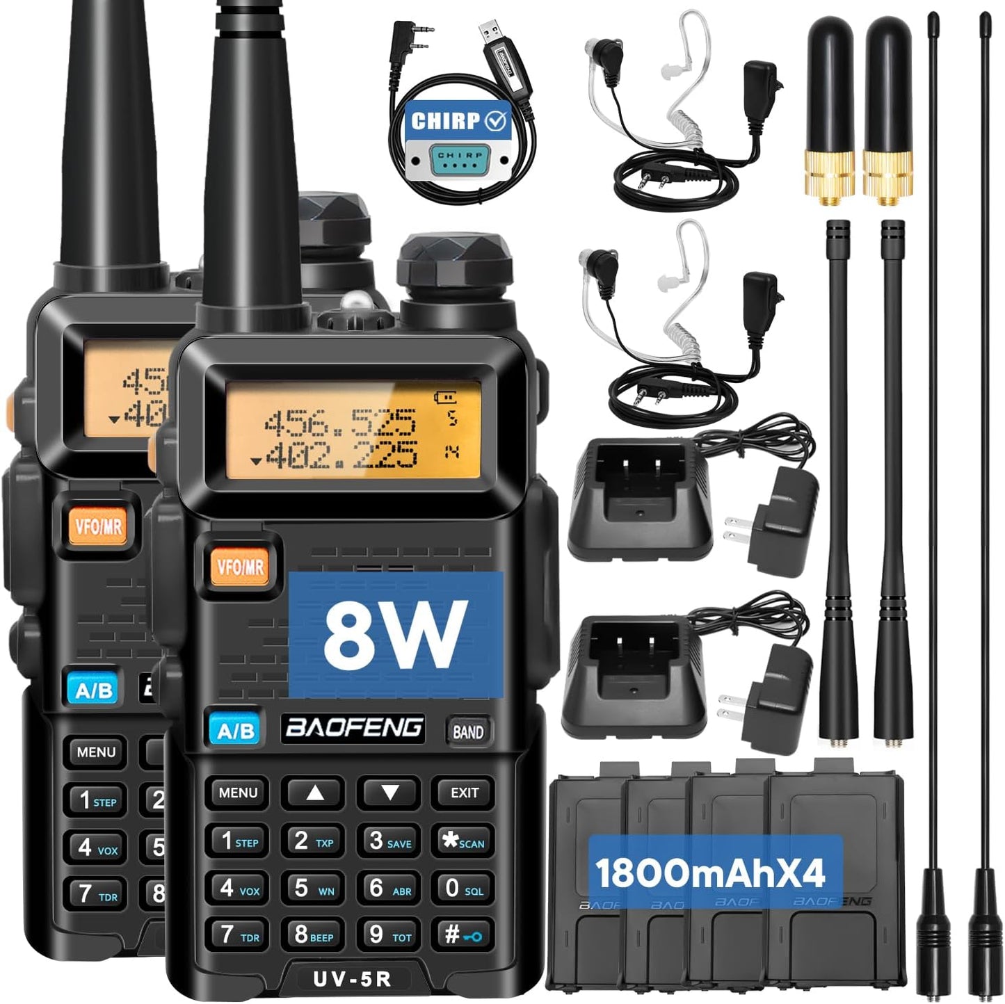 BAOFENG UV-5R Long Range Dual Band Walkie Talkie with Batteries