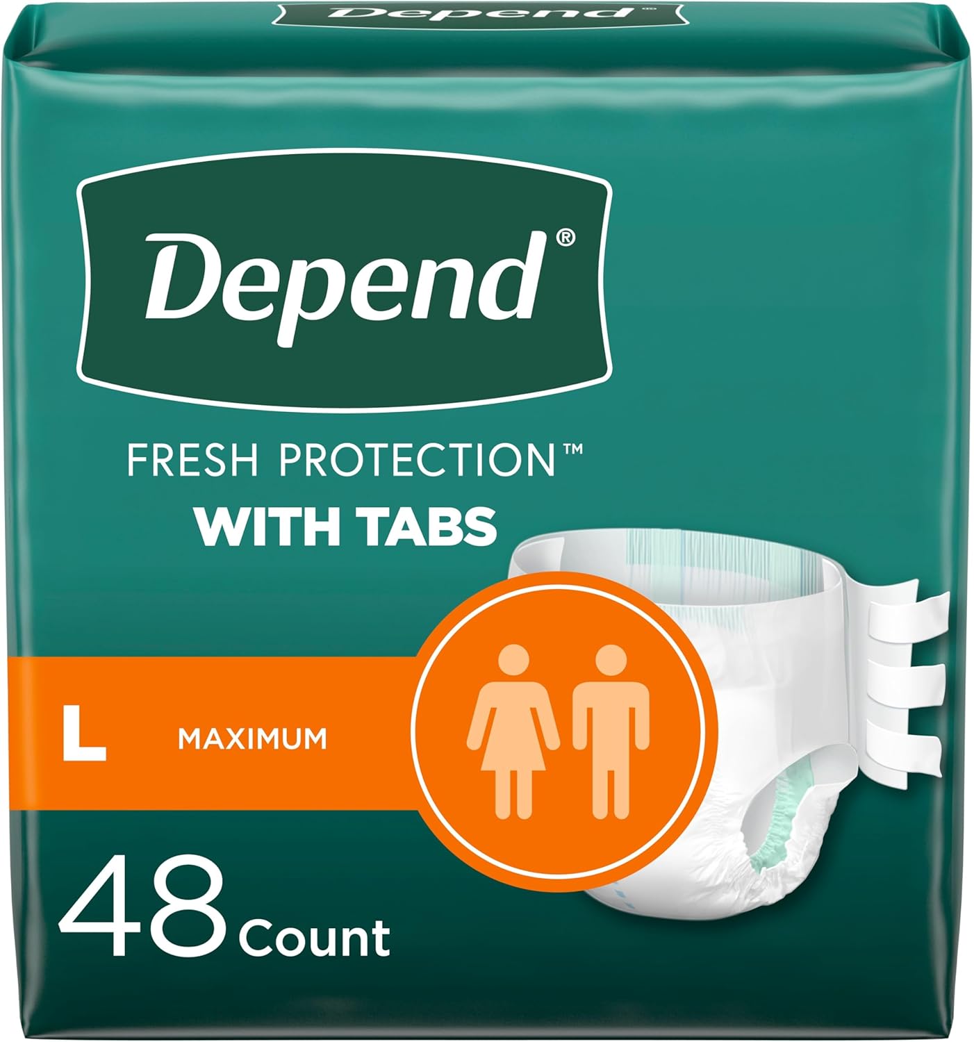Depend Incontinence Protection Tabs, Large, Maximum Absorbency - 48 Ct