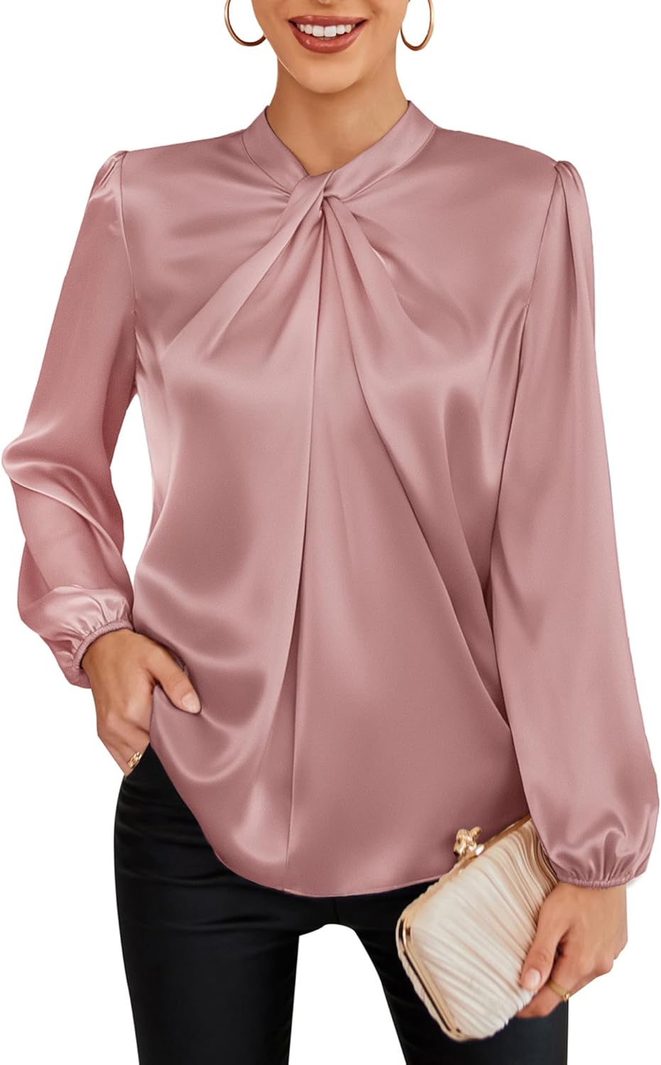 Elegant Long Sleeve Satin Blouse for Business Casual Wear