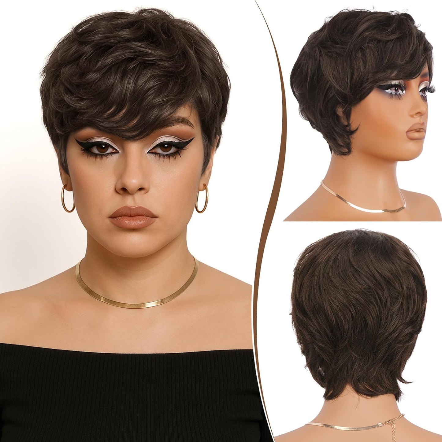 Pixie Cut Wig Human Hair for Black Women with Bangs and Layers