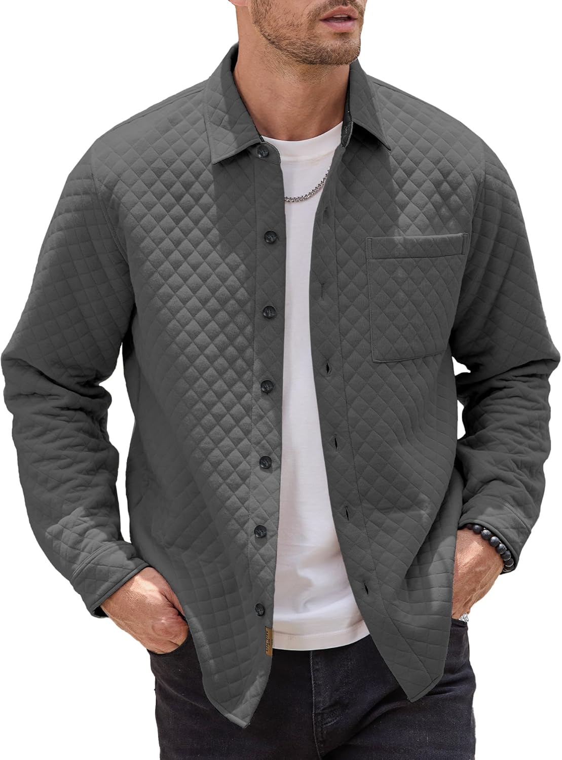 Mens Shacket Long Sleeve Shirt Jacket with Pockets Lightweight
