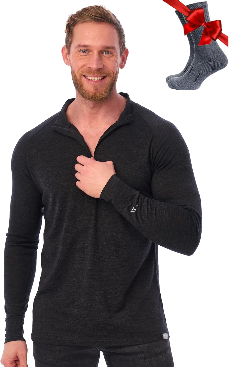 Merino Wool Base Layer Mens Half Zip Sweater for Comfort