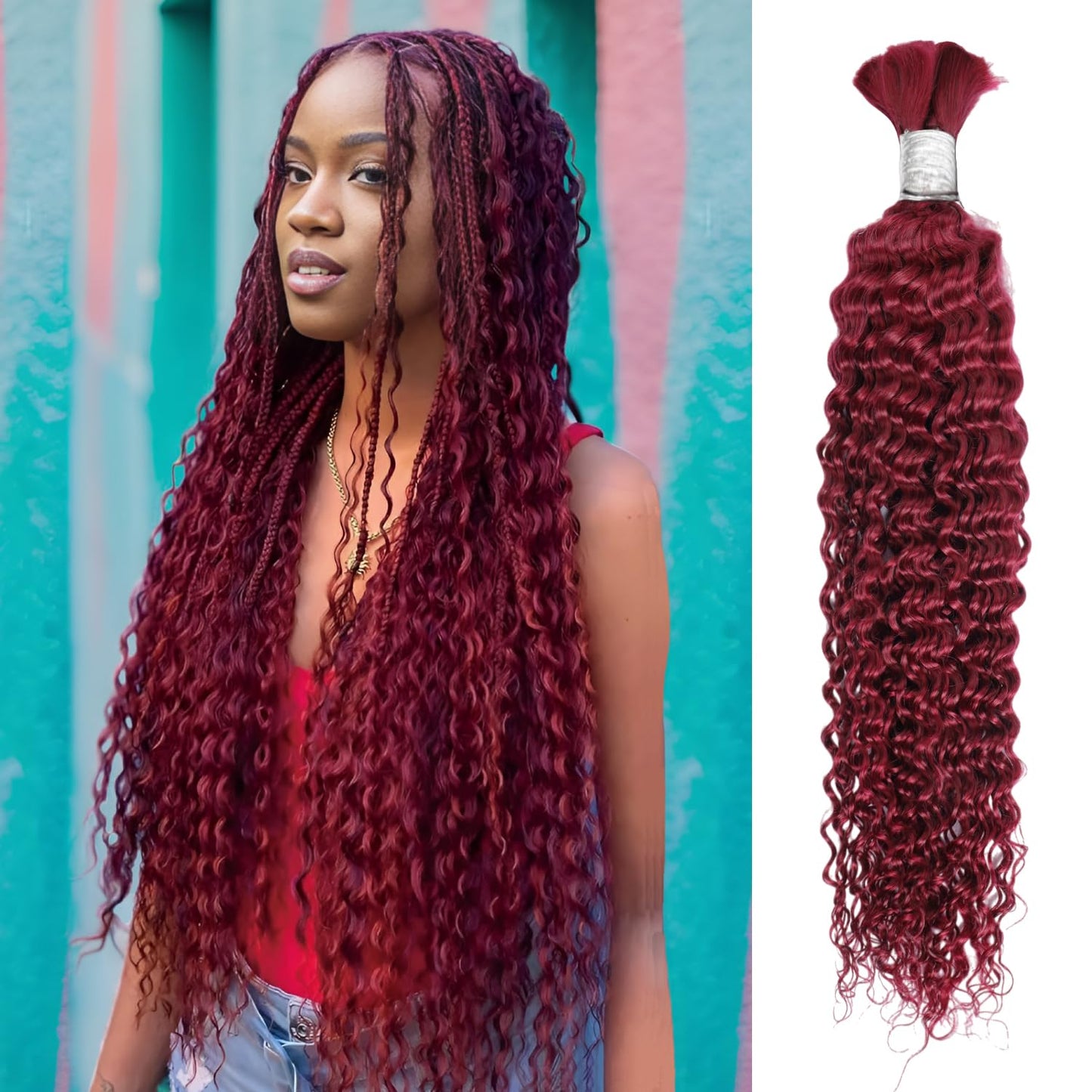12A Burgundy Red Human Braiding Hair for Boho Braids 20 in