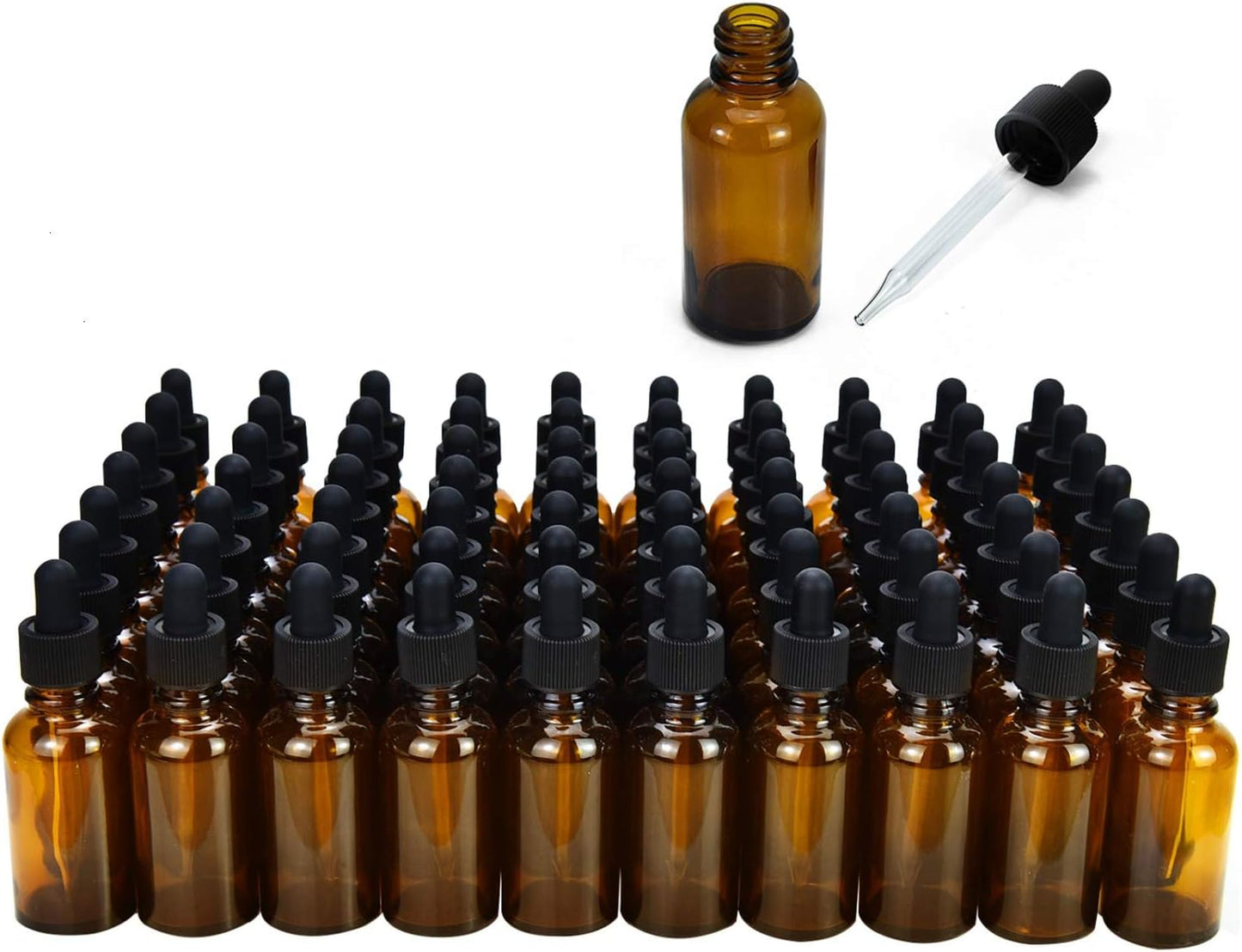 99 Pack 1oz Amber Glass Dropper Bottles for Essential Oils