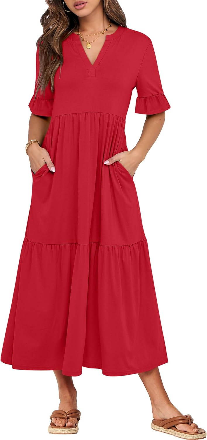 ANRABESS Women's Casual Summer Ruffle Short Sleeve Maxi Dress