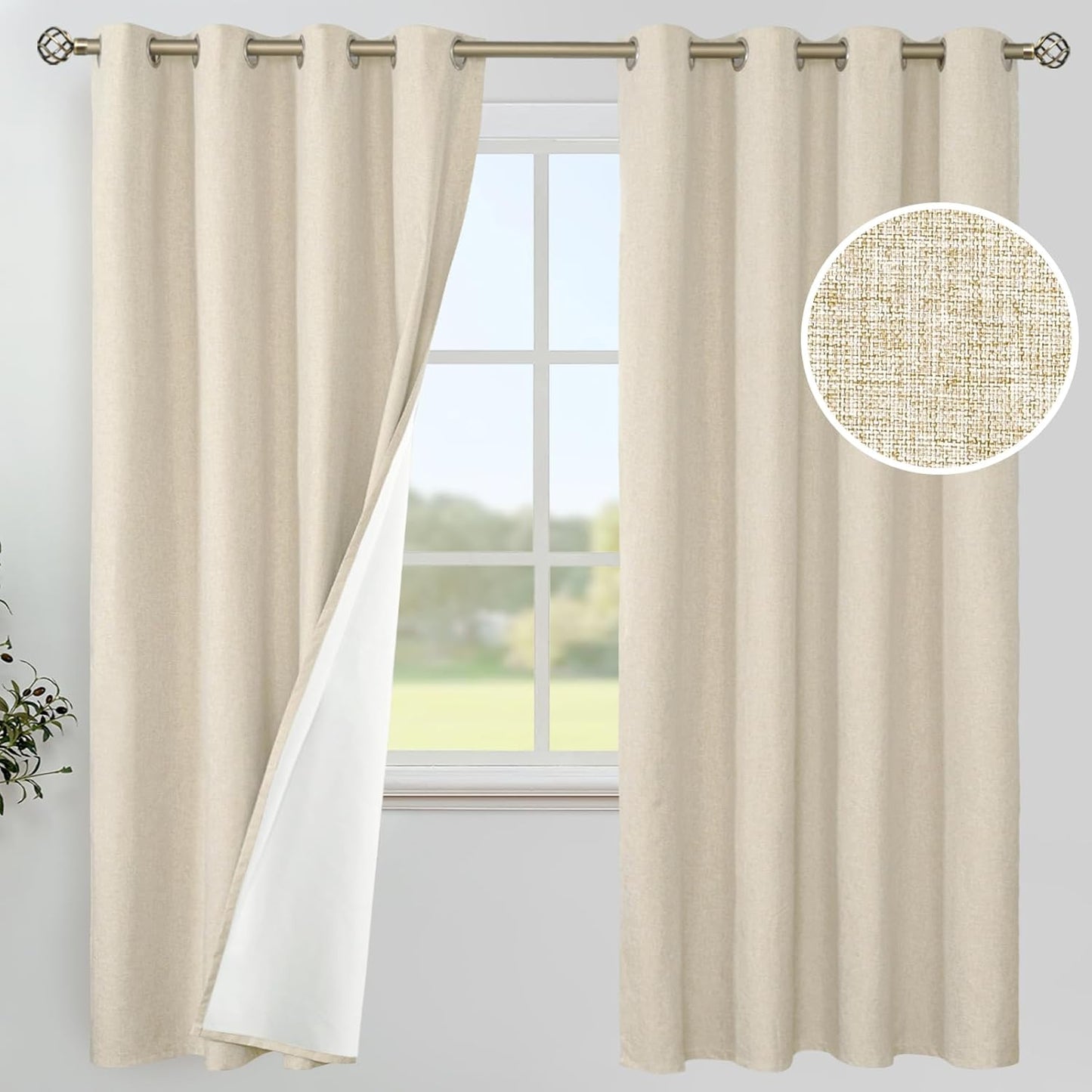 YoungsTex Beige Linen Blackout Curtains for Full Room Darkening
