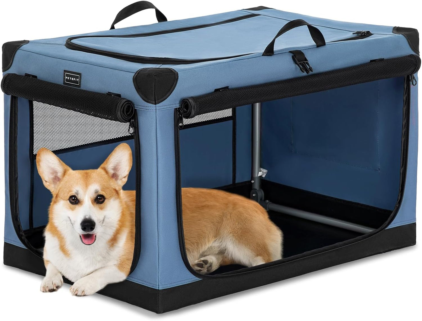 Collapsible Dog Crate with Adjustable Cover and Lockable Doors
