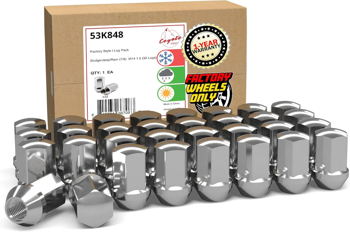 32 Pcs M14x1.5 Chrome Lug Nuts for RAM 2500 and 3500 Trucks