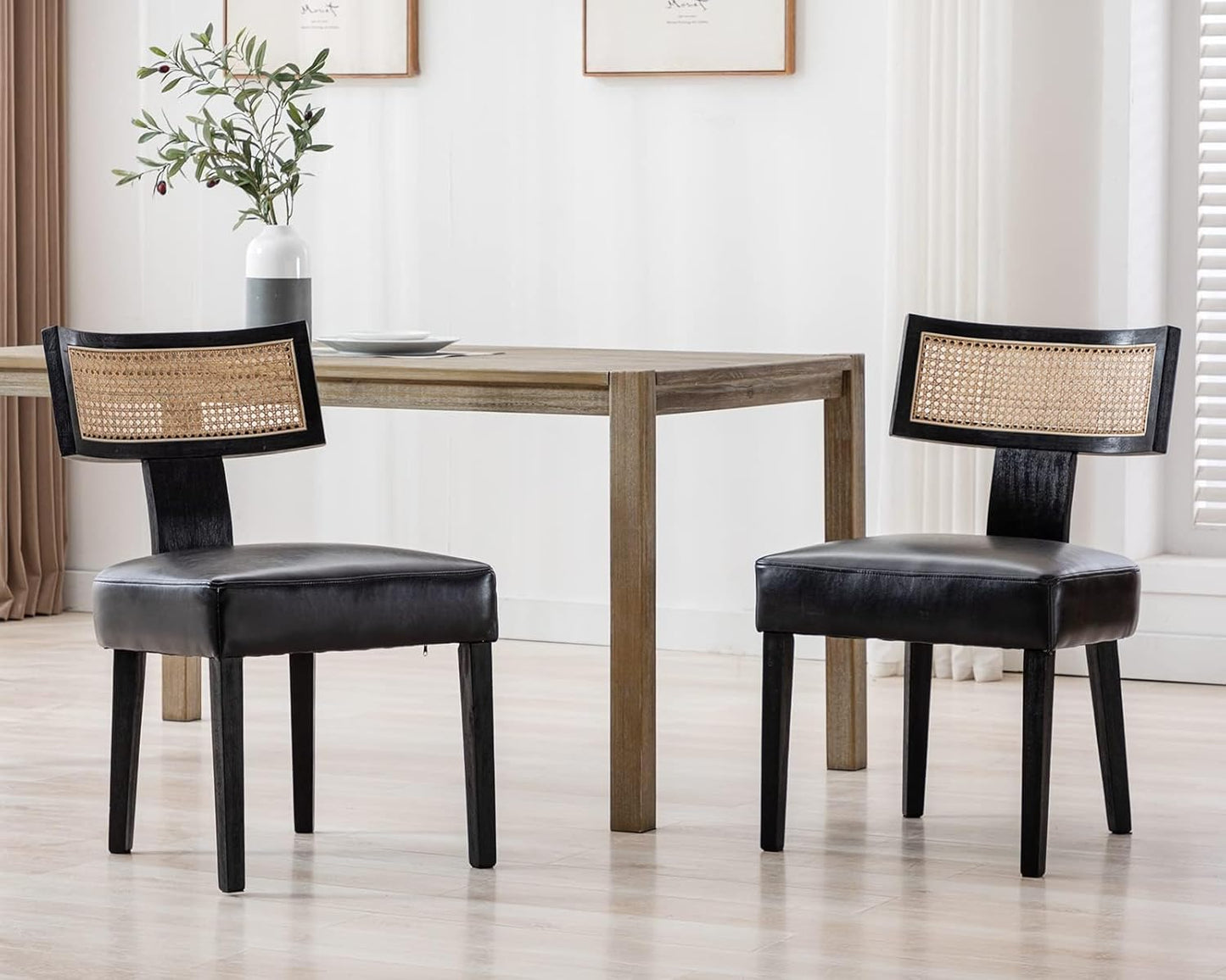 HNY Mid Century Modern Rattan Dining Chairs Set of 2 for Home