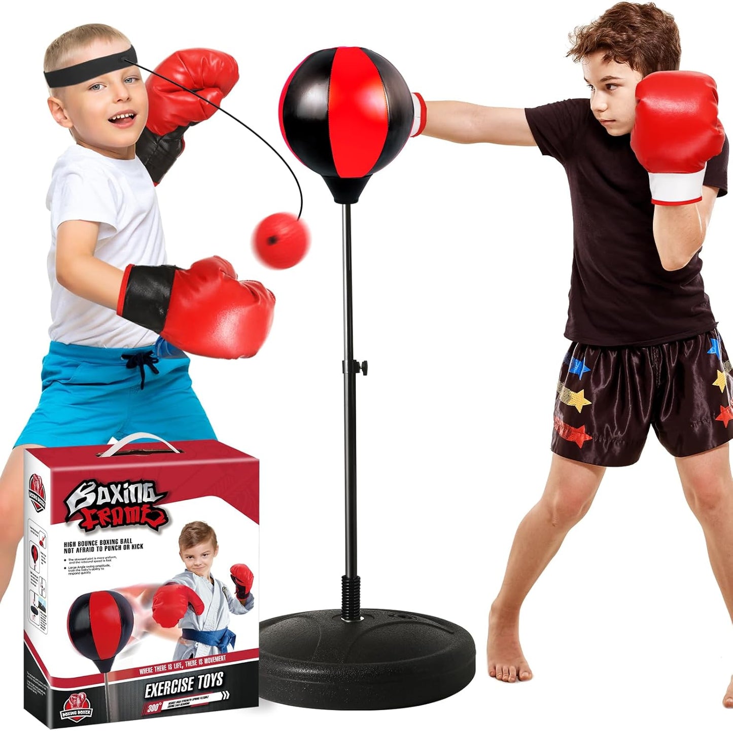 Kids Punching Bag Set: Height Adjustable Stand, 2 Gloves, Christmas Birthday Gift