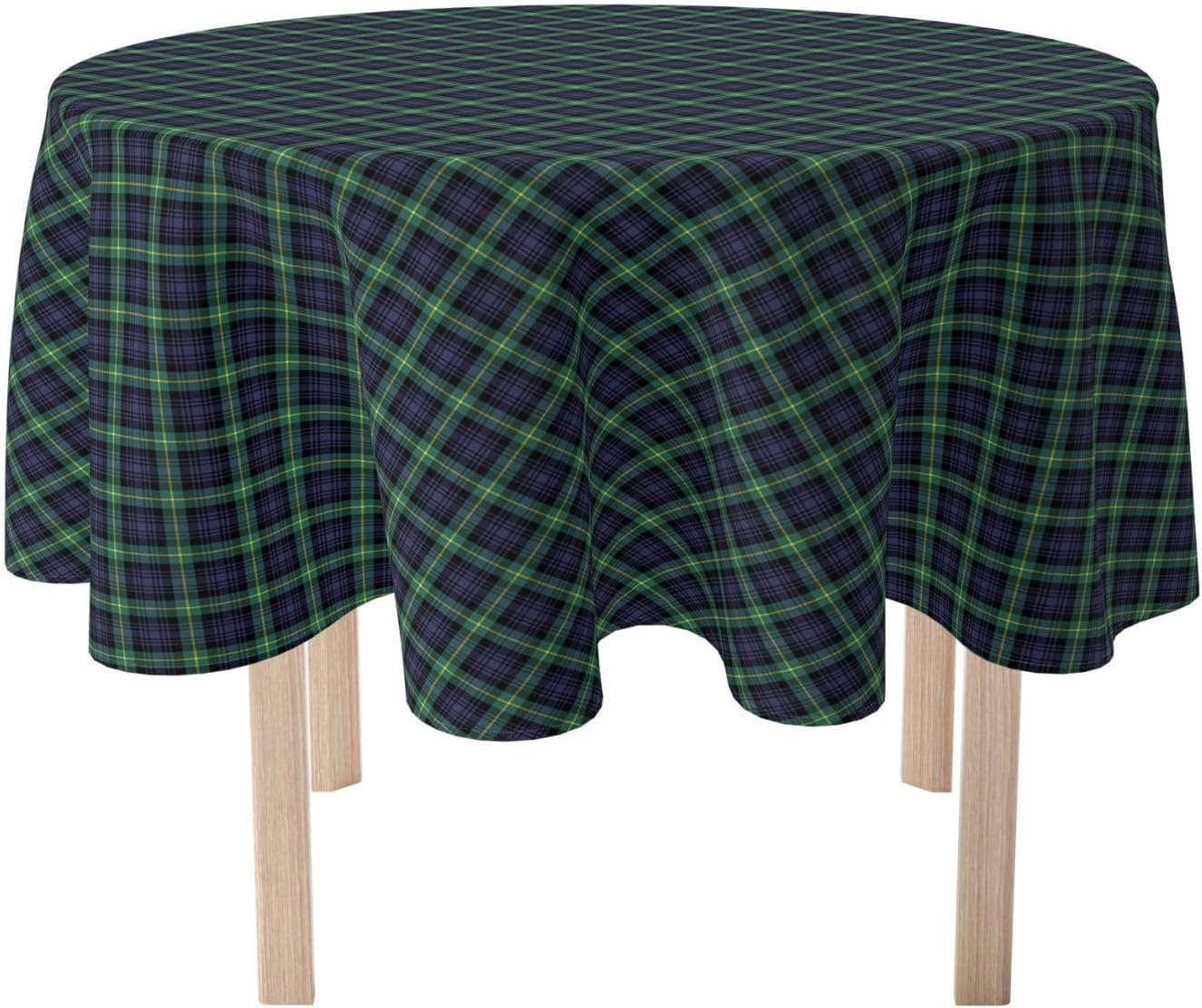 Blue & Green Tartan Tablecloth - 70in Round Plaid Design