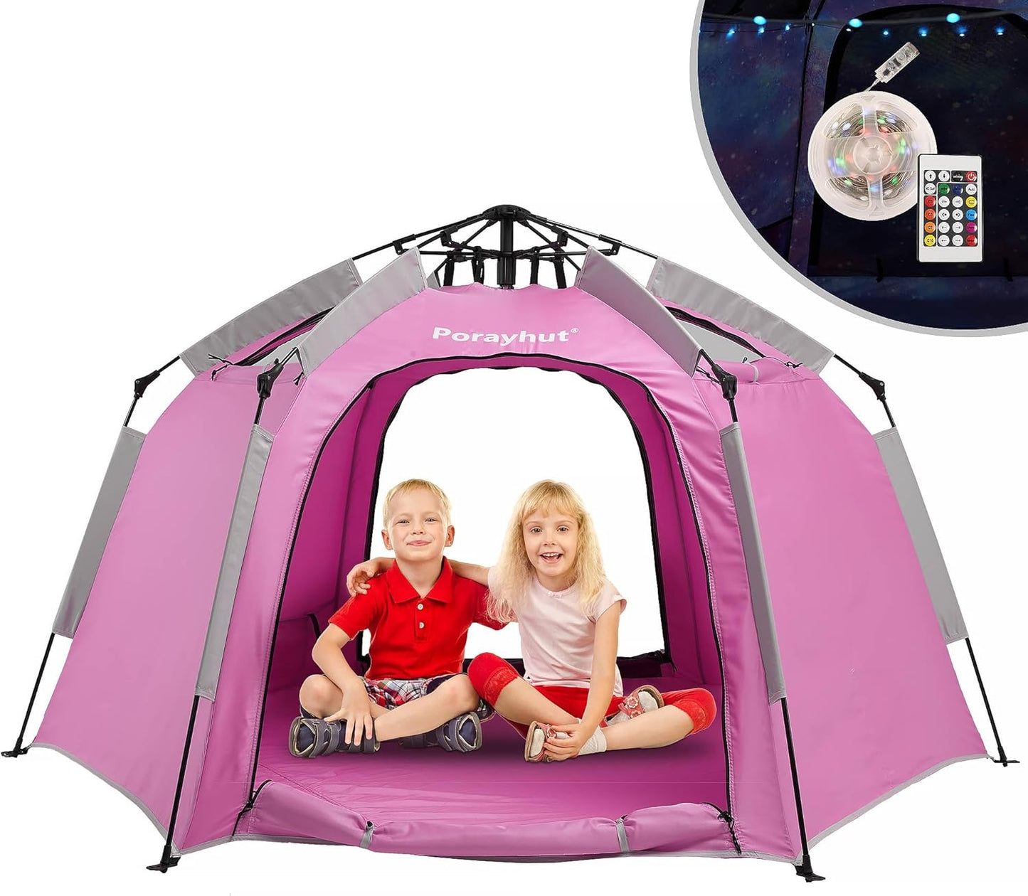 Portable Kids Play Tent with LED Lights - Dreamy Nighttime Fun!
