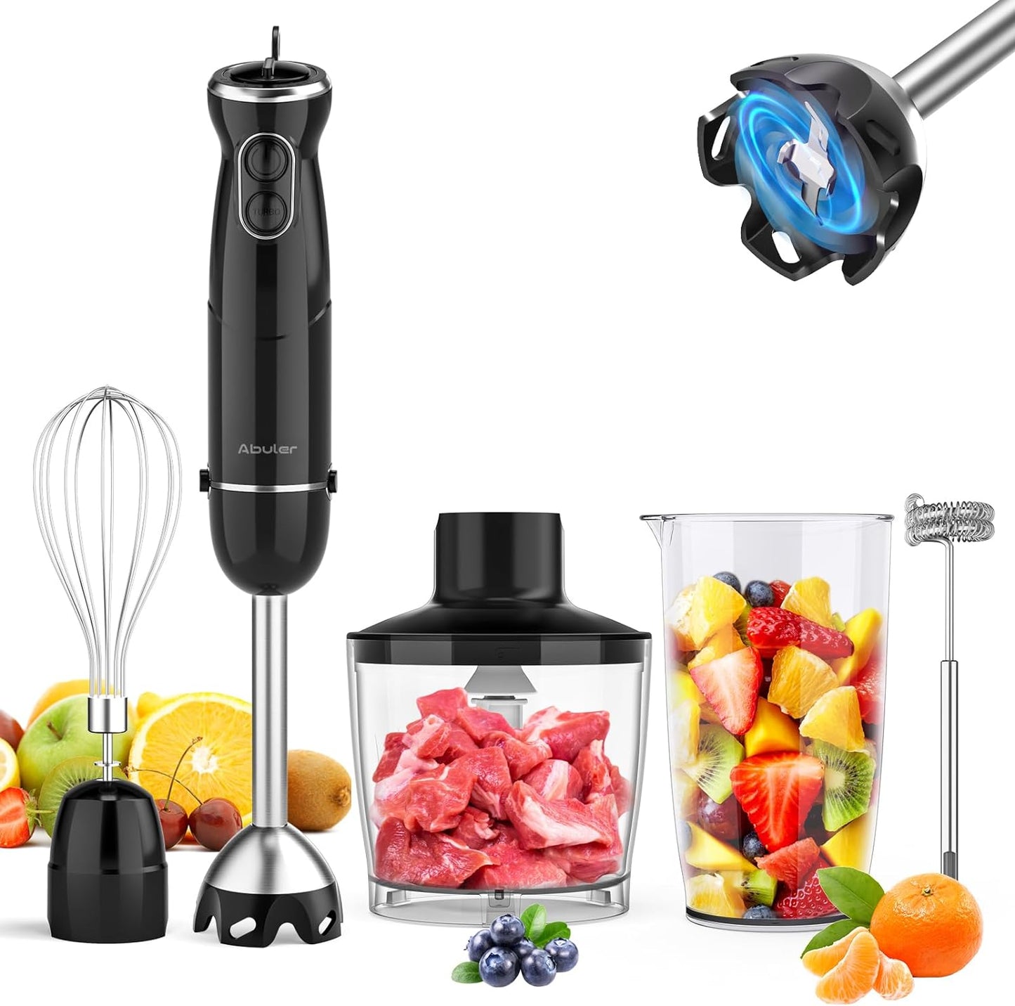 Abuler 5-in-1 1000W Hand Blender Set - Effortlessly Blend, Chop, Whisk & Froth