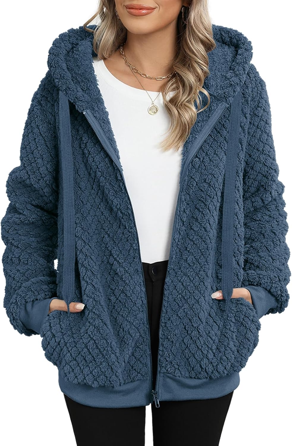 Nirovien Womens Sherpa Jacket Fuzzy Zip Up Hoodie for Cozy Style