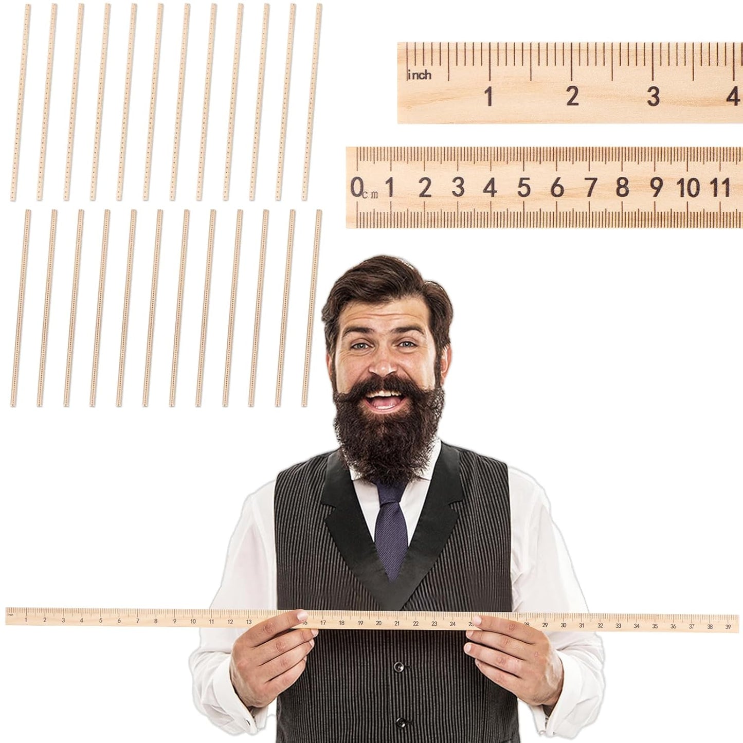 Wood Double Sided Meter Stick 39 Inches for School and Home