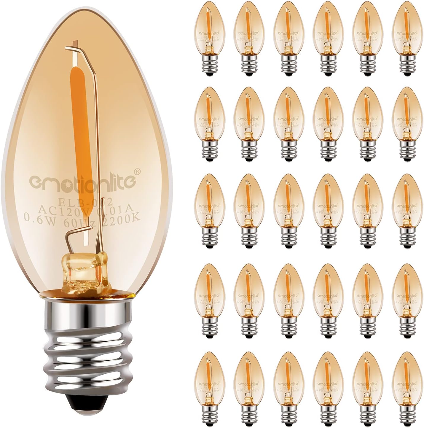Emotionlite Amber LED C7 Night Light Bulbs for Relaxing Ambiance