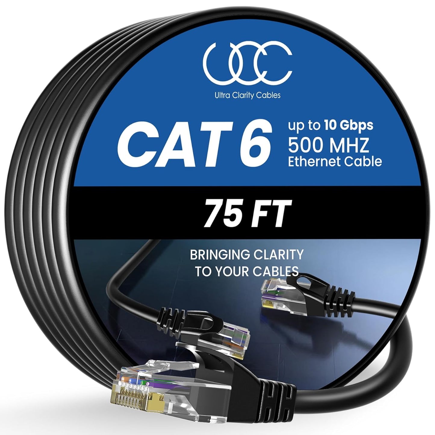 Ultra Clarity 75ft Cat6 Ethernet Cable - 10Gbps High Speed for Gaming & More