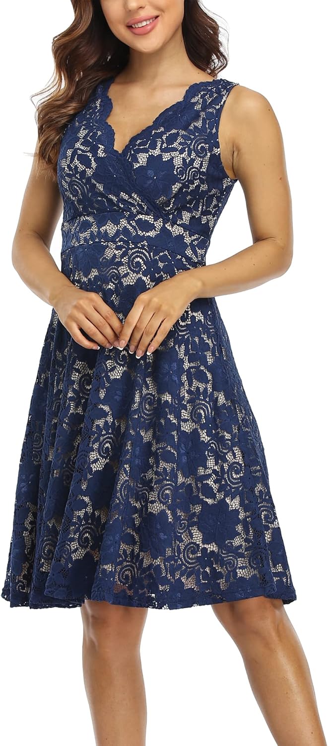 Floral Lace Overlay Fit and Flare Dress for Elegant Occasions