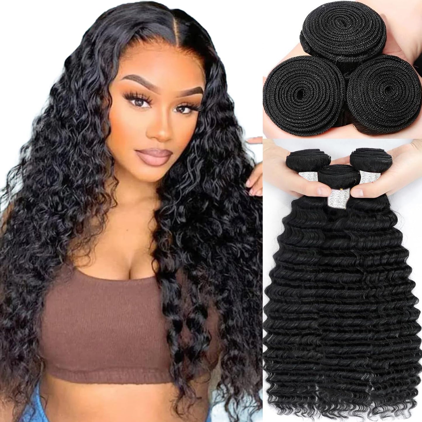 12A Human Hair Bundles Deep Wave 100% Unprocessed Brazilian Hair