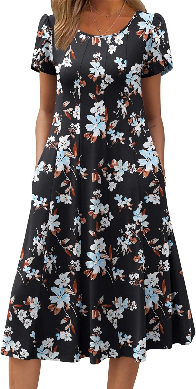 Zeagoo Womens Casual Dresses for Summer Short Sleeve Flare Midi