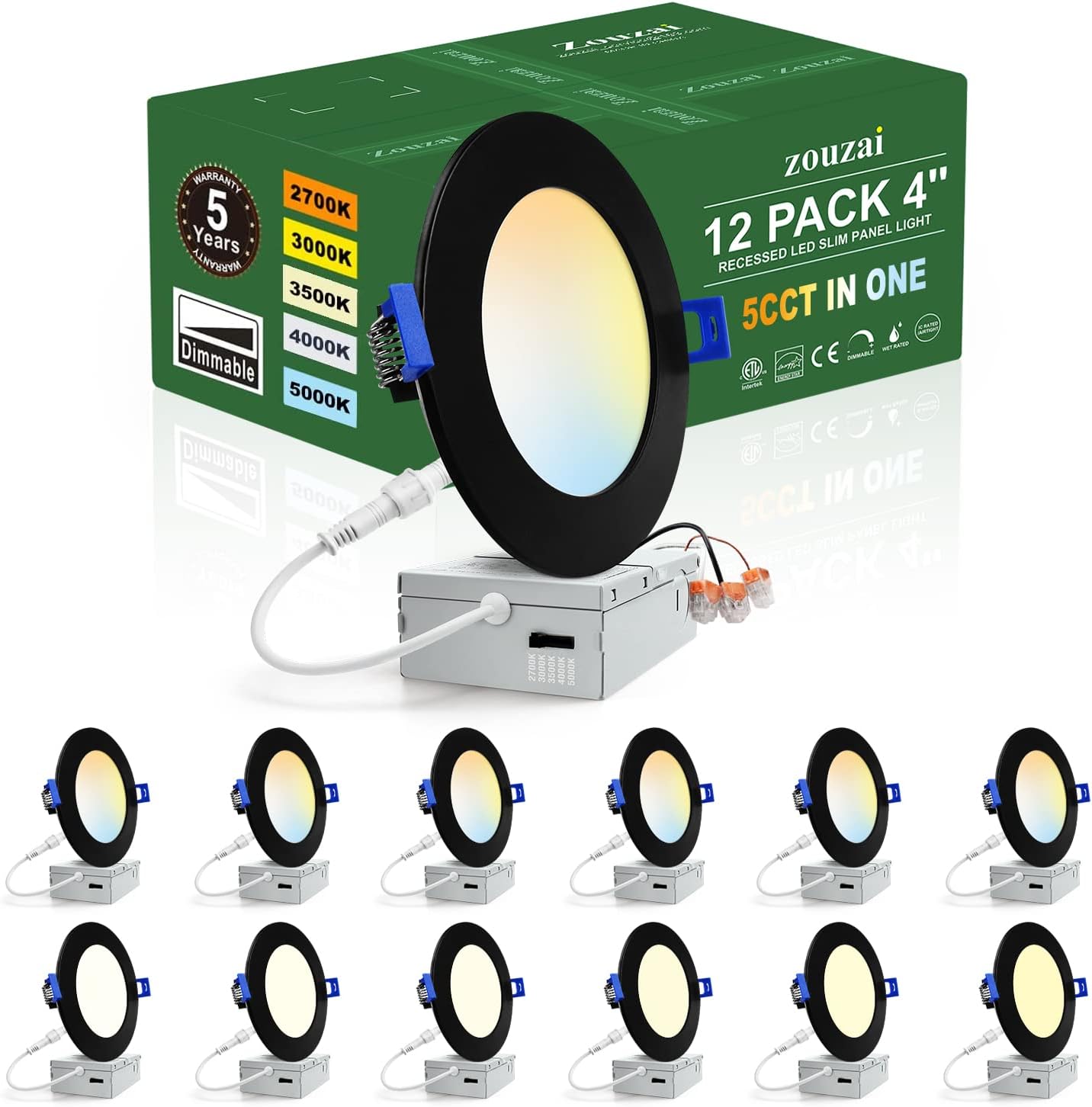 Ultra-Thin 4 Inch LED Recessed Ceiling Light with 5CCT Options